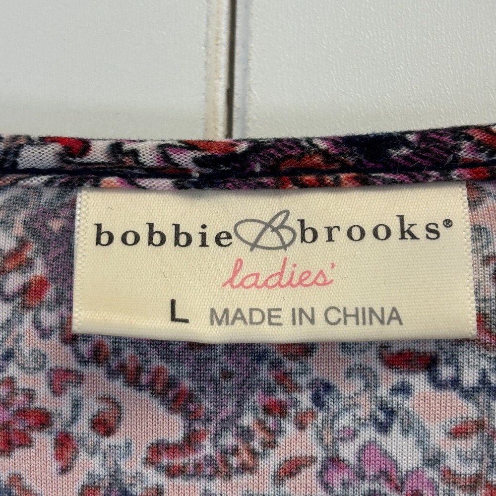 Bobbie Brooks Womens Boho Faux Wrap Midi Dress Size L Paisley Floral Cottage - Picture 3 of 9